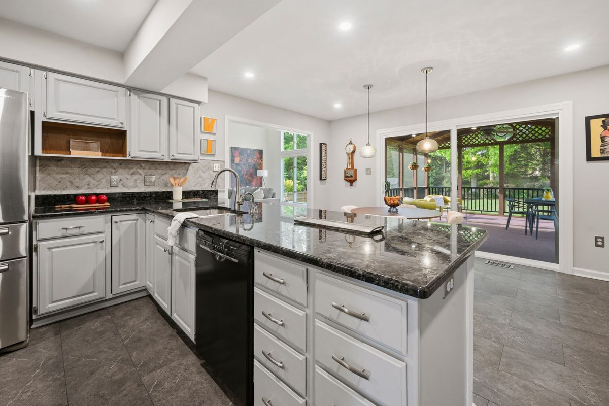 Existing kitchen with bulkhead and peninsula