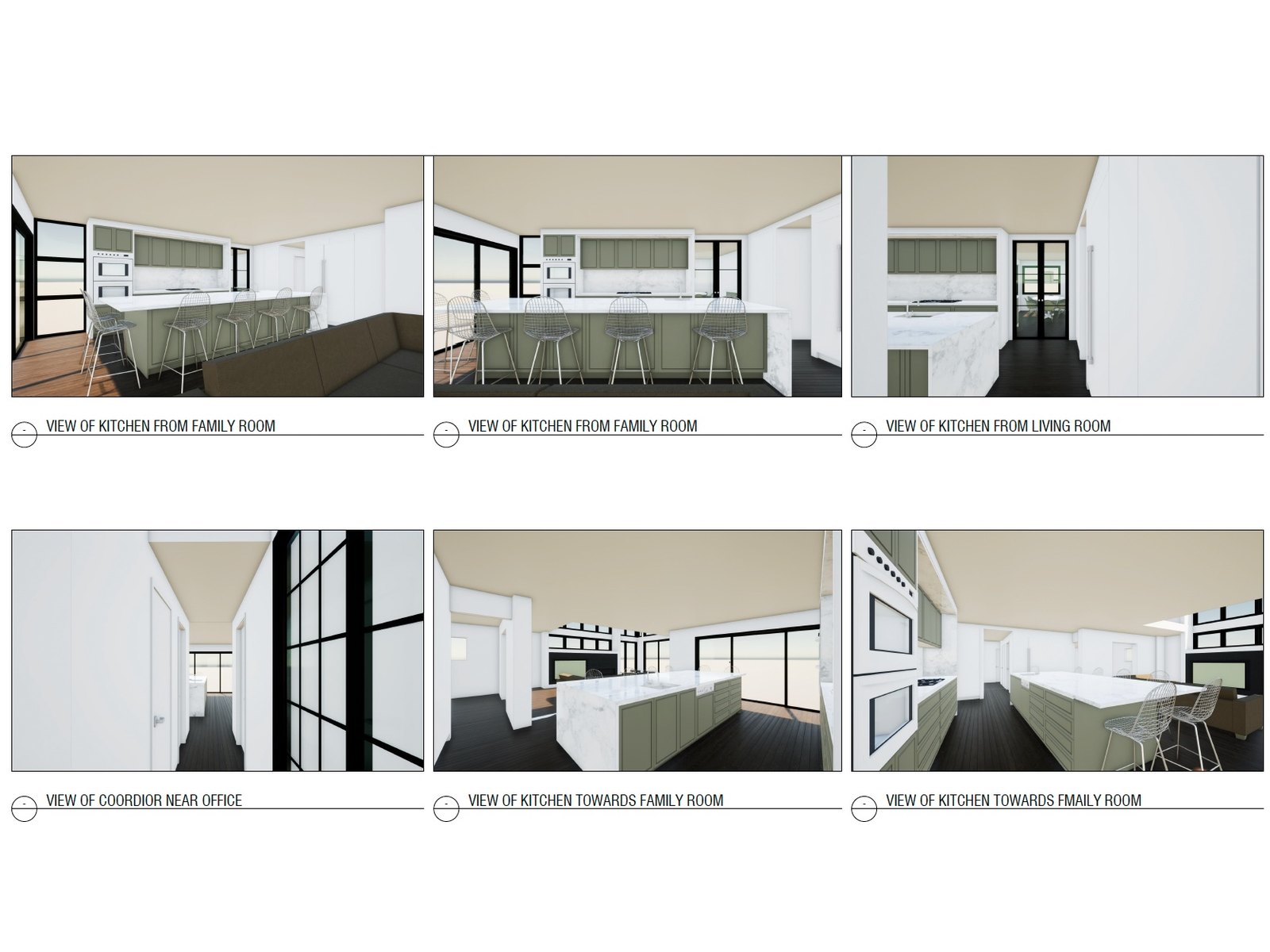 3D design study renderings of the kitchen